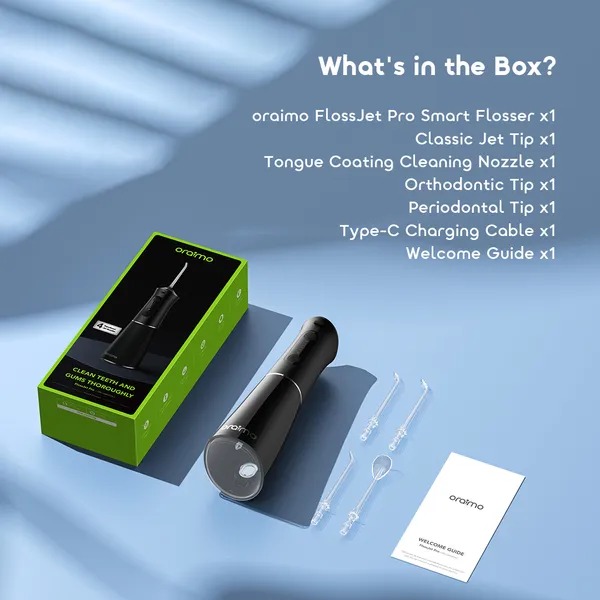 oraimo FlossJet Pro Comfortable Smart Flosser with 5 Cleaning Modes  Battery Level Display Comfortable Grip and Stylish Design  Easy to Clean Water Tank  5 Flossing Modes