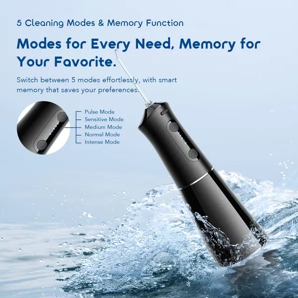 oraimo FlossJet Pro Comfortable Smart Flosser with 5 Cleaning Modes  Battery Level Display Comfortable Grip and Stylish Design  Easy to Clean Water Tank  5 Flossing Modes