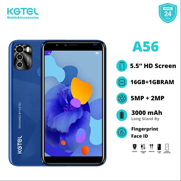 [NEW ARRIVAL] KGTEL A56 16GB ROM+1GB RAM BATTERY 3000MAH DUAL SIM 5MP CAMERA 5.5" LCD SCREEN FINGER PRINT FACE UNLOCK SMART PHONES