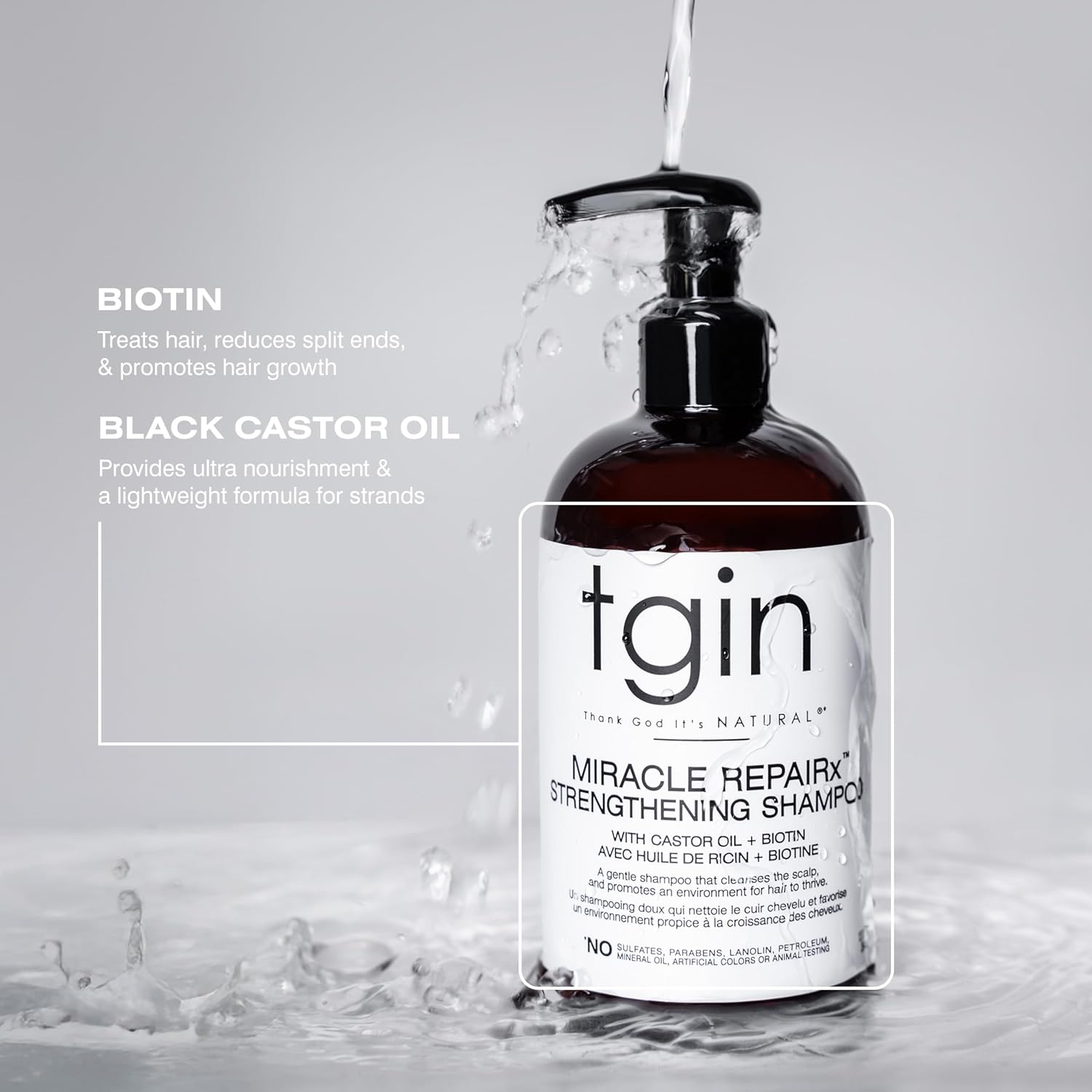 Thank God It's natural (TGIN) Miracle RepaiRx Strengthening Shampoo and Conditioner Duo for Curly, Coily and Wavy Hair, with Biotin and Black Castor Oil, Repairs and Restores Damaged