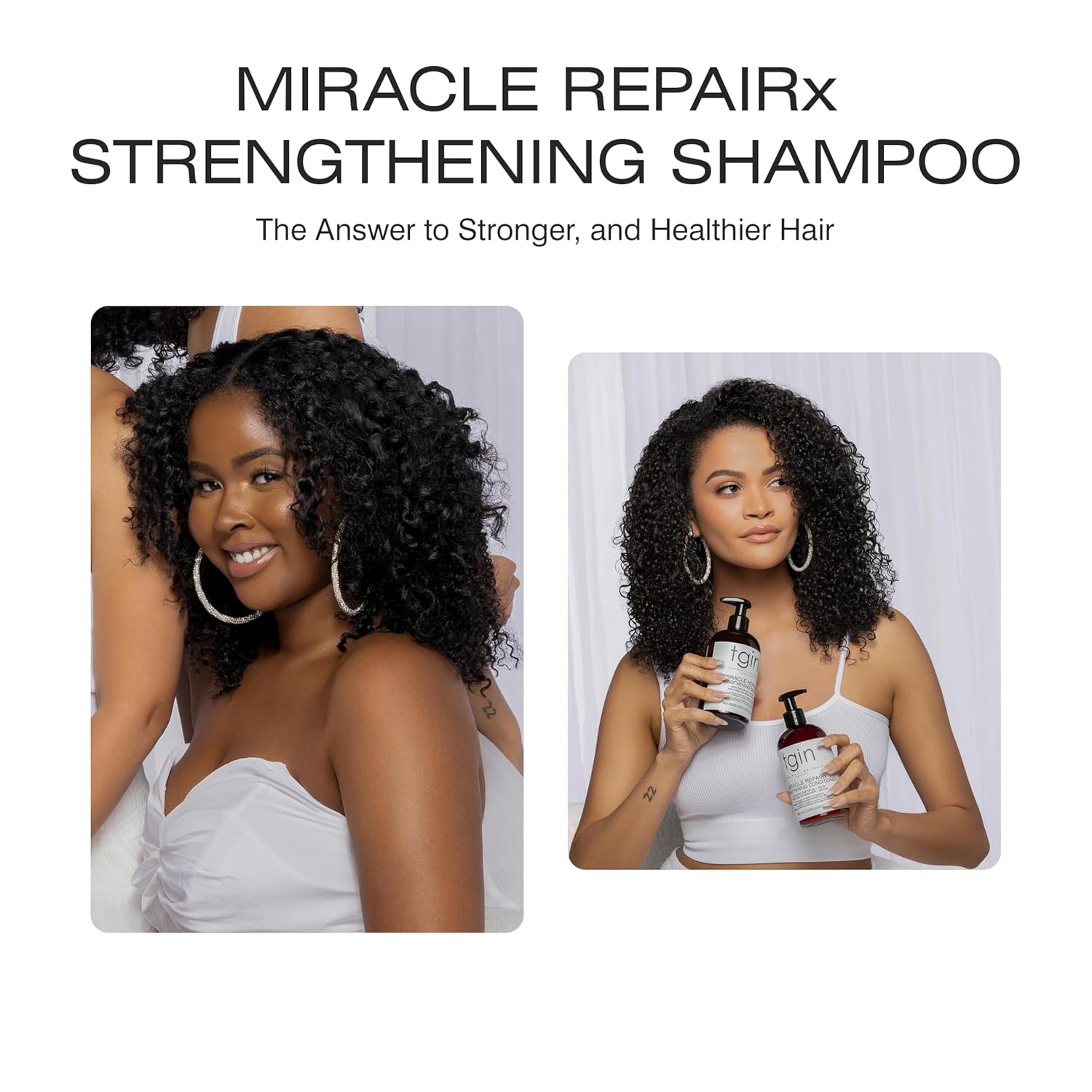 Thank God It's natural (TGIN) Miracle RepaiRx Strengthening Shampoo and Conditioner Duo for Curly, Coily and Wavy Hair, with Biotin and Black Castor Oil, Repairs and Restores Damaged