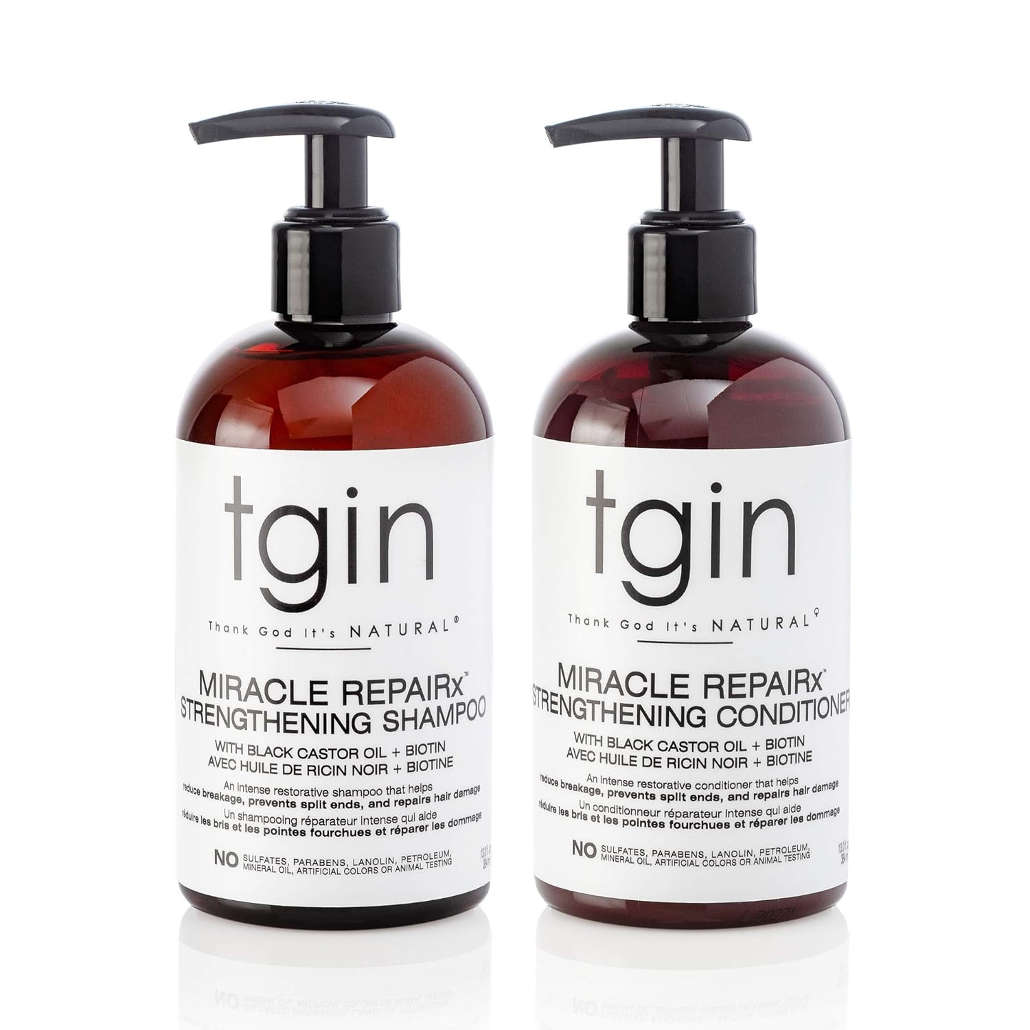 Thank God It's natural (TGIN) Miracle RepaiRx Strengthening Shampoo and Conditioner Duo for Curly, Coily and Wavy Hair, with Biotin and Black Castor Oil, Repairs and Restores Damaged
