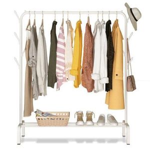Single Pole Cloth Rack With Lower Storage Shelf for Boxes /Shoes