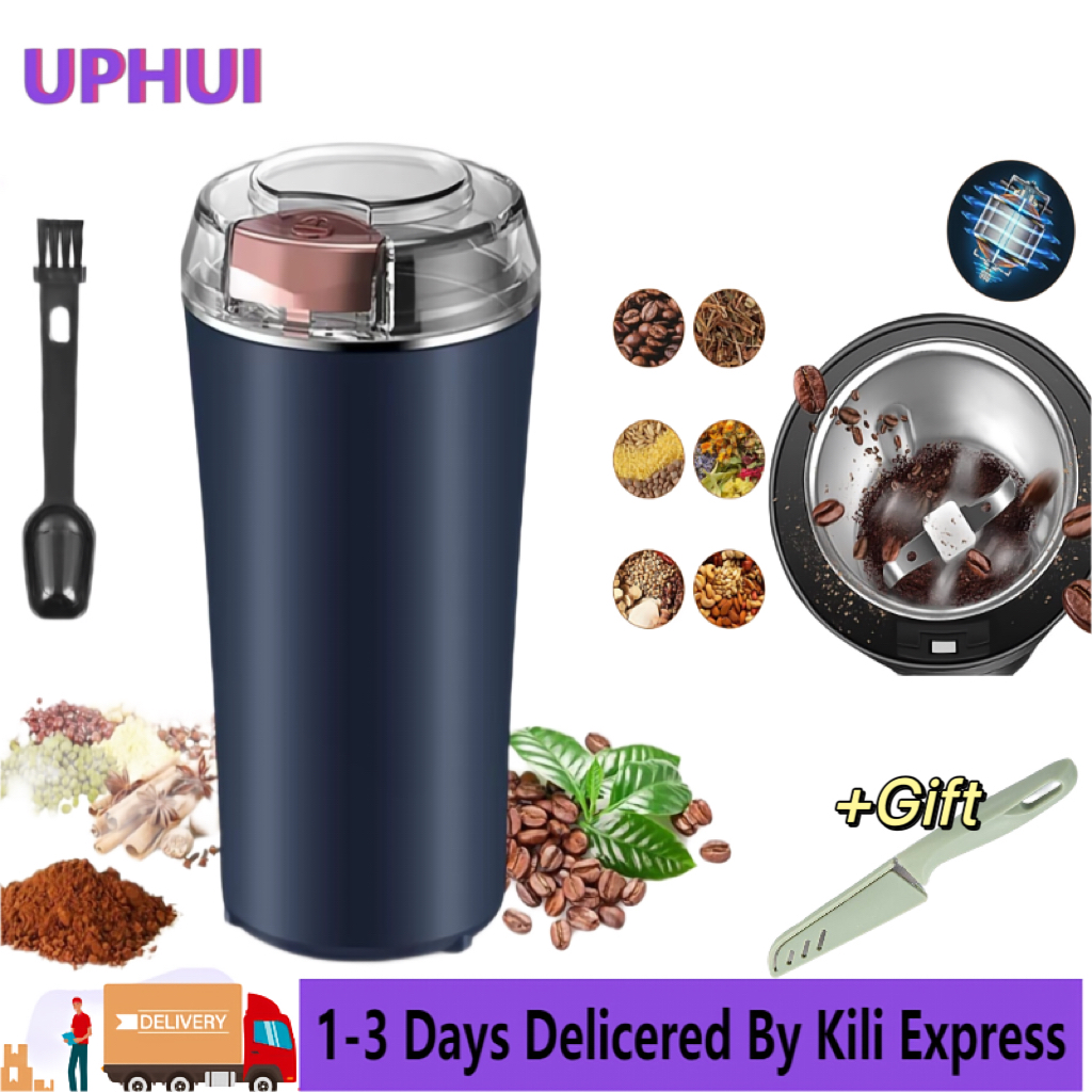 UPHUI Electric Coffee Grinder Spice Grinder Coffee Bean And Vanilla Grinder Equipped With A Brush Spoon And One Button Stainless Steel Grinding Suitable For Vanilla Peanut Grain And Bean Grinding