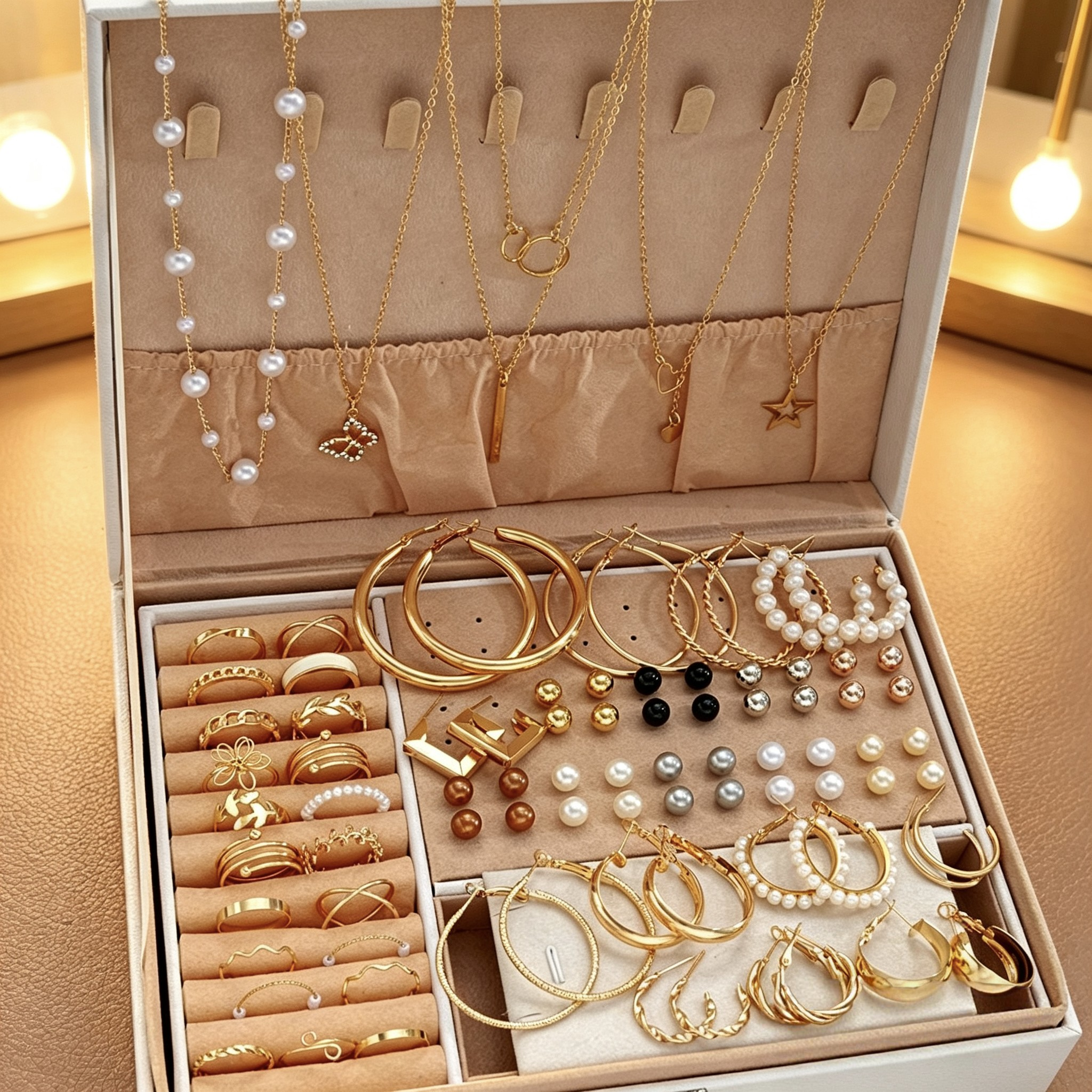 85PCS Luxury Jewelry Set Pearl Necklace Set Fashion Ring and Earring Set Diamond and Pearl Earring Set Elegant Zircon Pendant Earring Necklace Women's Daily Jewelry Gift for Friends