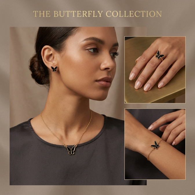 5PCS Women's Jewelry Set Earrings Necklaces Bracelets Rings Fashion Butterfly Jewelry Set Women's Butterfly Jewelry Couple Gifts