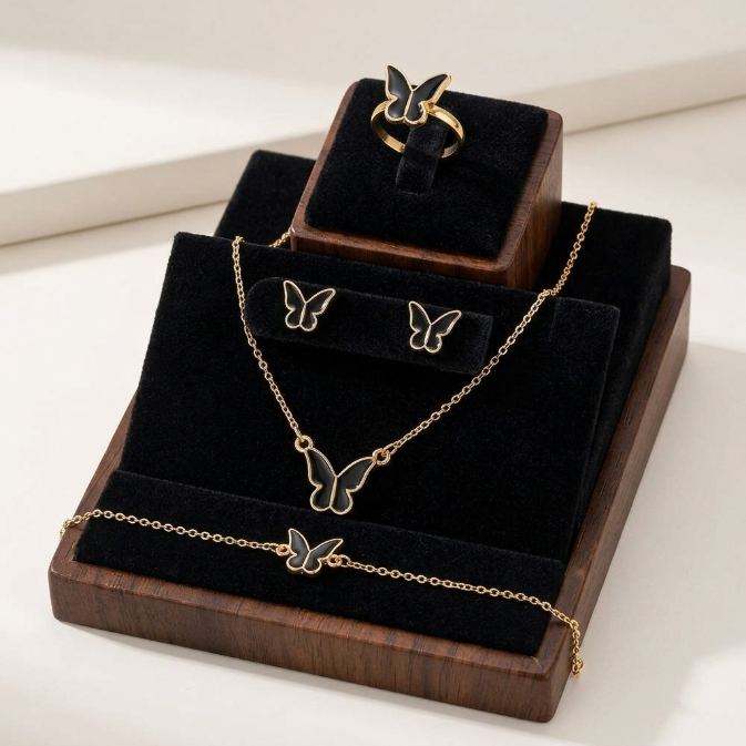 5PCS Women's Jewelry Set Earrings Necklaces Bracelets Rings Fashion Butterfly Jewelry Set Women's Butterfly Jewelry Couple Gifts