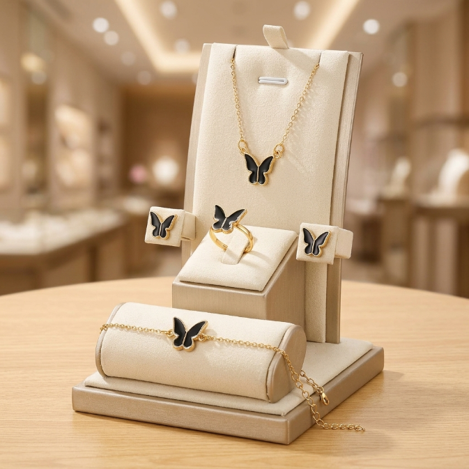 5PCS Women's Jewelry Set Earrings Necklaces Bracelets Rings Fashion Butterfly Jewelry Set Women's Butterfly Jewelry Couple Gifts