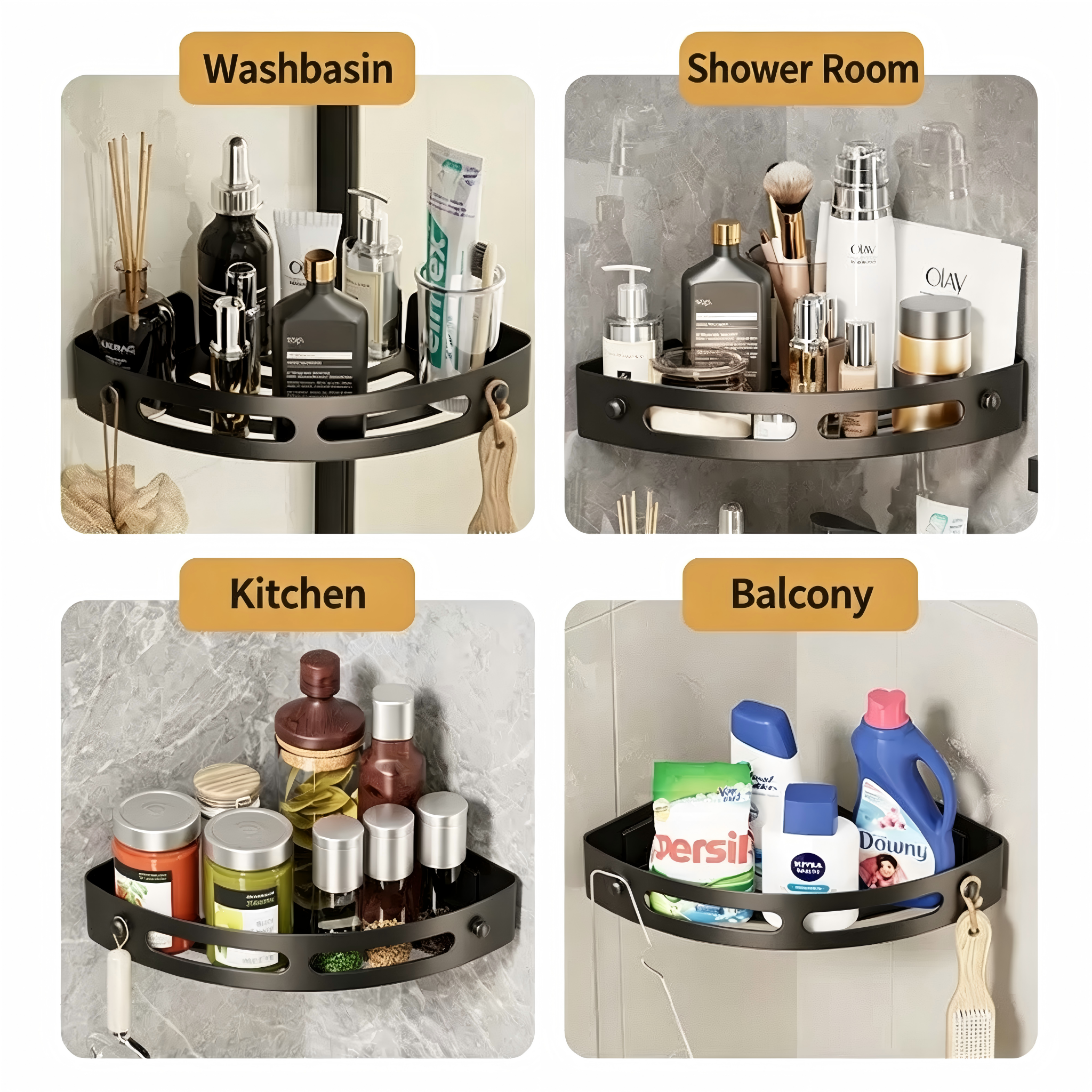 UPHUI Bathroom Storage Rack Shelf Shower Bathroom Furniture Kitchen Storage Rack Large Capacity Household Storage Rack Non Punched Wall Mounted Anti Rust Storage Rack Light Luxury Style Storage