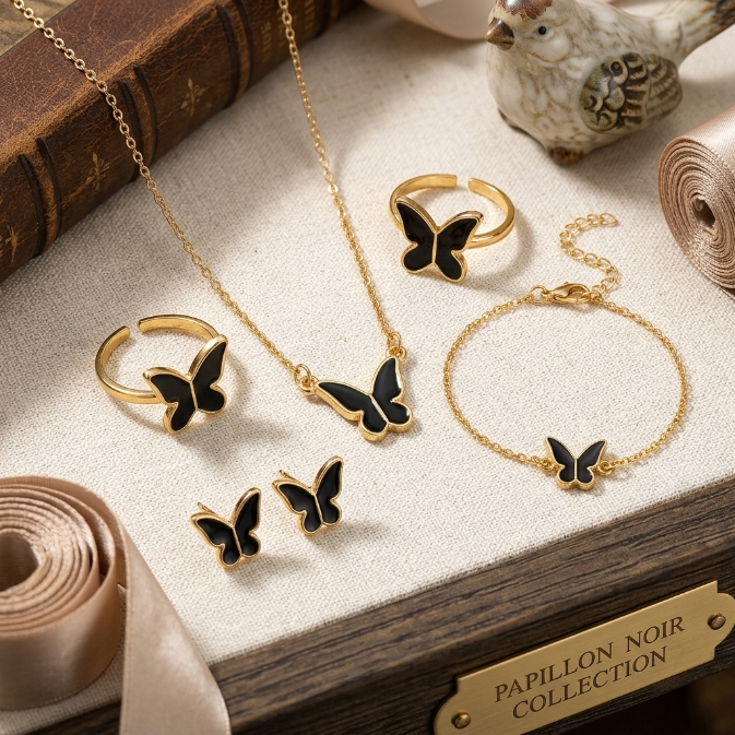 5PCS Women's Jewelry Set Earrings Necklaces Bracelets Rings Fashion Butterfly Jewelry Set Women's Butterfly Jewelry Couple Gifts