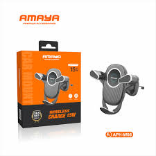 Amaya 15W Wireless Car Phone Mount Charger APH-W08 – Fast Qi Charging, Auto Gravity Clamp, Air Vent/Dashboard Holder for iPhone & Android (1 Year Warranty )