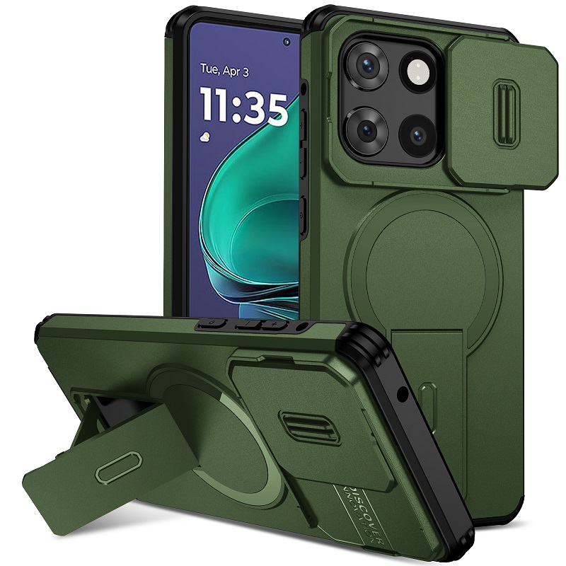 Luxury Slide Camera Lens Case for Motorola Moto G Stylus 5G 2025, with Camera Protective Cover & Kickstand, Shock-Absorbing Double-Layer Phone Case