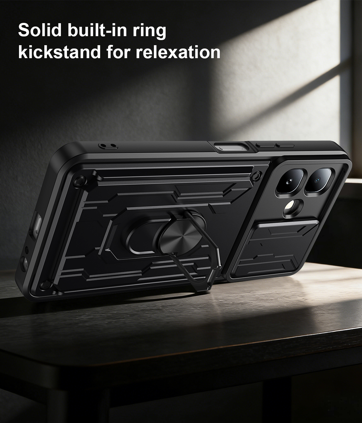 Ring Holder Kickstand Cover for Infinix Smart 20 Magnetic Camera Protective Detachable Card Slot Holder Bag Armor Phone Case