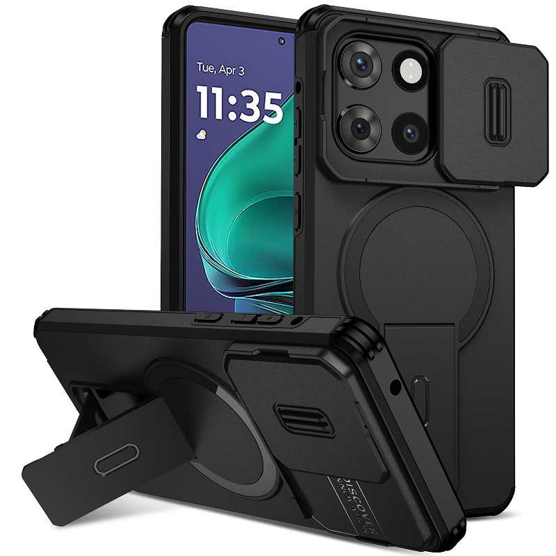 Luxury Slide Camera Lens Case for Motorola Moto G Stylus 5G 2025, with Camera Protective Cover & Kickstand, Shock-Absorbing Double-Layer Phone Case