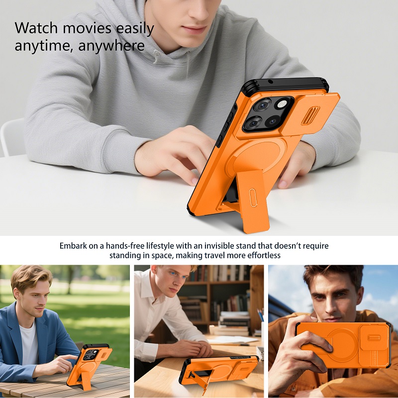 Luxury Slide Camera Lens Case for Motorola Moto G Stylus 5G 2025, with Camera Protective Cover & Kickstand, Shock-Absorbing Double-Layer Phone Case