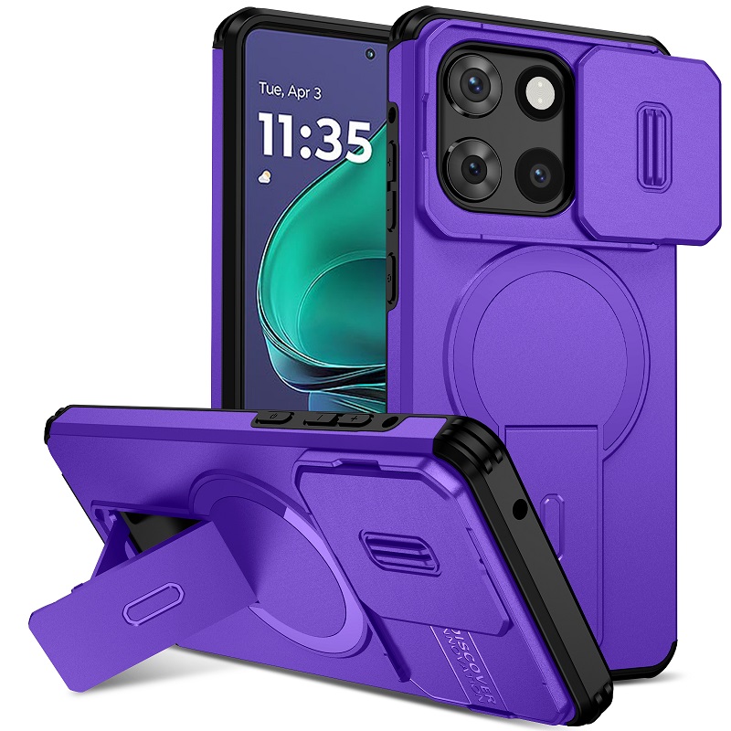 Luxury Slide Camera Lens Case for Motorola Moto G Stylus 5G 2025, with Camera Protective Cover & Kickstand, Shock-Absorbing Double-Layer Phone Case