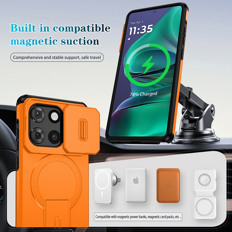 Luxury Slide Camera Lens Case for Motorola Moto G Stylus 5G 2025, with Camera Protective Cover & Kickstand, Shock-Absorbing Double-Layer Phone Case