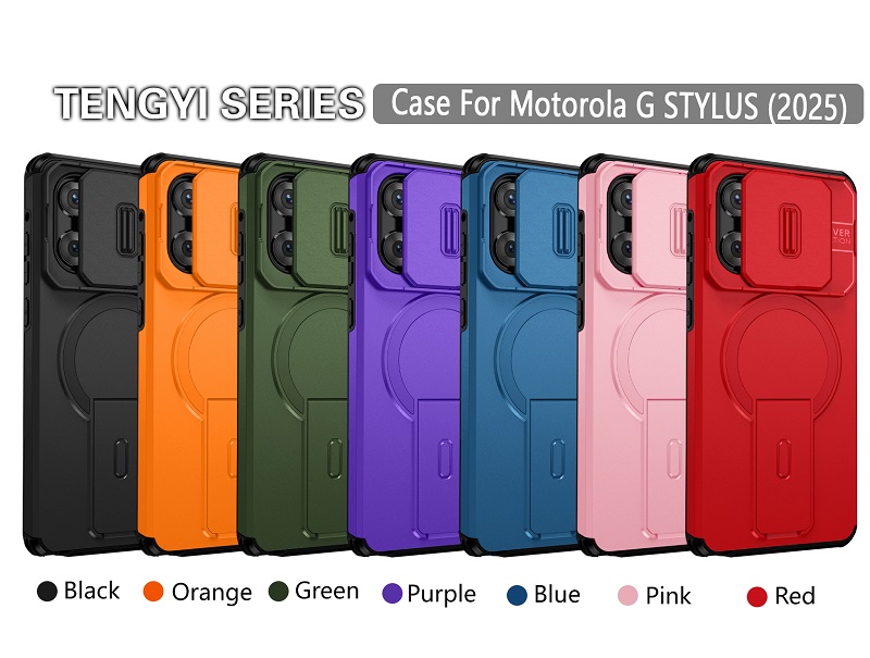 Luxury Slide Camera Lens Case for Motorola Moto G Stylus 5G 2025, with Camera Protective Cover & Kickstand, Shock-Absorbing Double-Layer Phone Case