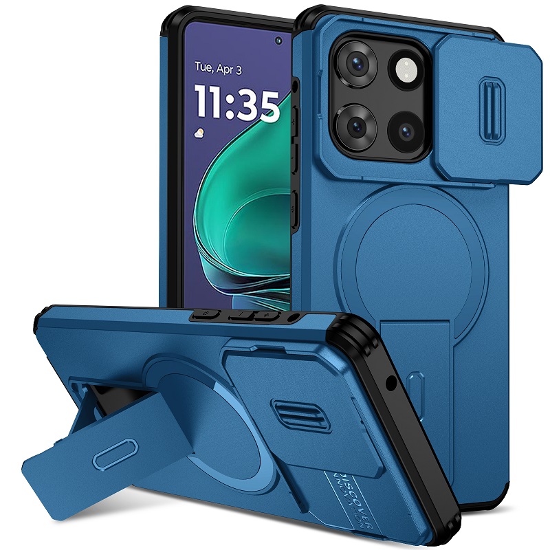 Luxury Slide Camera Lens Case for Motorola Moto G Stylus 5G 2025, with Camera Protective Cover & Kickstand, Shock-Absorbing Double-Layer Phone Case