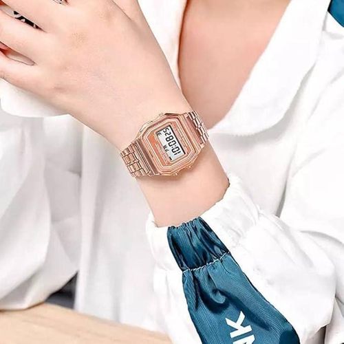 LIMITED OFFER!! Vintage Rose Gold F91W Series Digital LED Watch:| with Alarm | 1/100 Sec Stopwatch | Lithium Battery | Water Resistant | Day, Date & Time LED Display | Lightweight | Watches