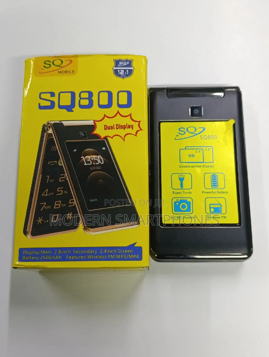 LIMITED OFFER!! SQ 800 FLIP PHONE: 2.8" QVGA Main Screen & 2.4" Outer Screen | 32MB RAM+32MB Storage | 2500mAh Battery | Dual SIM | Bluetooth | LED Torch | 0.3MP Camera | FM Radio | MP3/MP4 | Kabambe