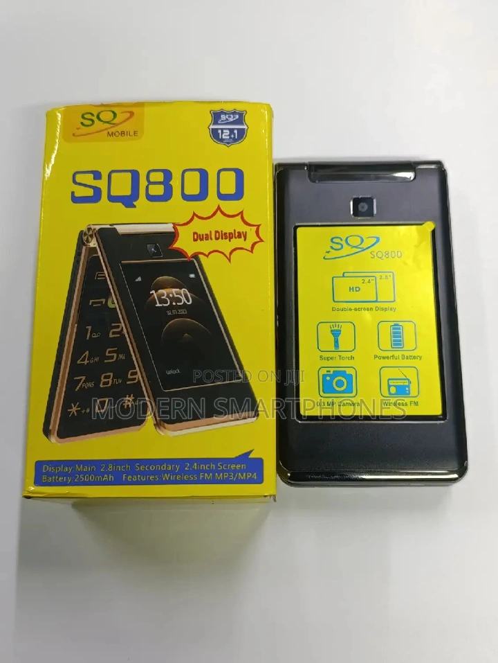 LIMITED OFFER!! SQ 800 FLIP PHONE: 2.8" QVGA Main Screen & 2.4" Outer Screen | 32MB RAM+32MB Storage | 2500mAh Battery | Dual SIM | Bluetooth | LED Torch | 0.3MP Camera | FM Radio | MP3/MP4 | Kabambe