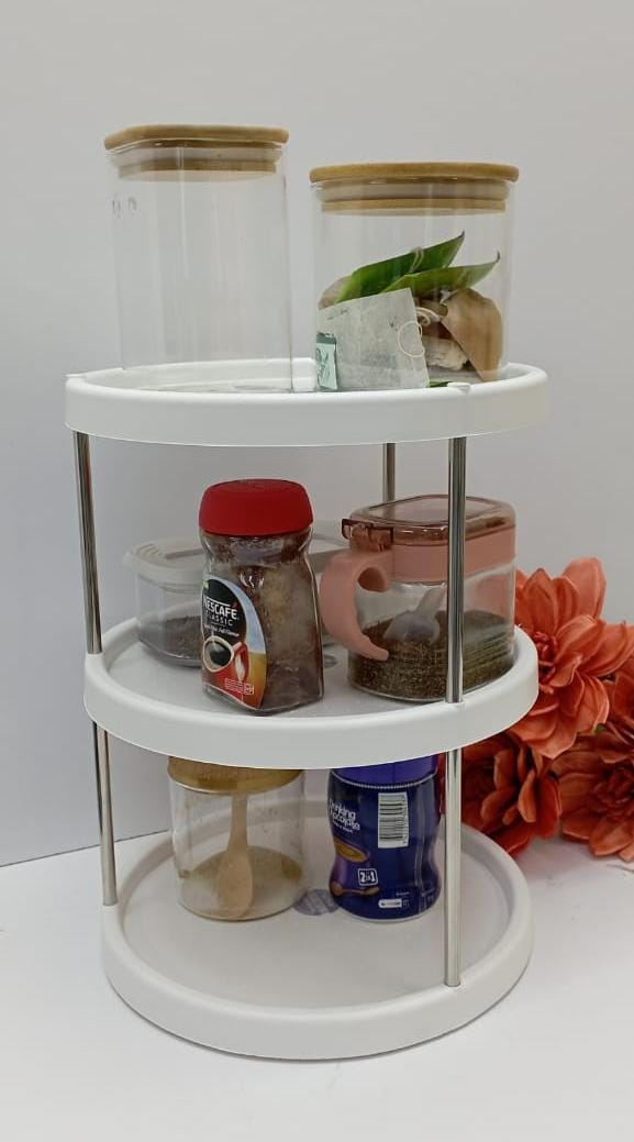 3-Tier Rotating Kitchen Storage Rack - 360° Multi-Purpose Vegetable and Fruit Trolley - Space-Saving Mesh Basket Organizer on Wheels for Pantry, Kitchen, and Bathroom
