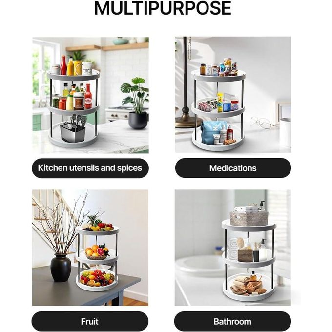 3-Tier Rotating Kitchen Storage Rack - 360° Multi-Purpose Vegetable and Fruit Trolley - Space-Saving Mesh Basket Organizer on Wheels for Pantry, Kitchen, and Bathroom