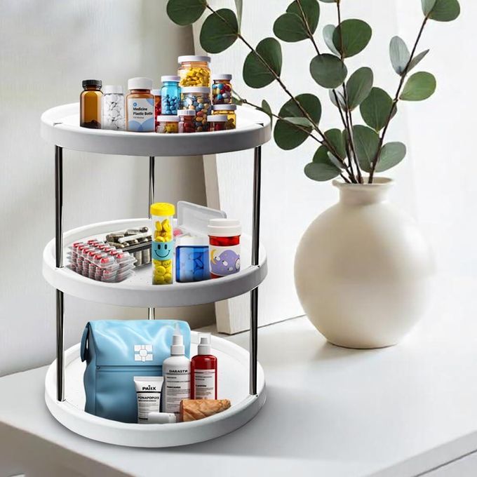 3-Tier Rotating Kitchen Storage Rack - 360° Multi-Purpose Vegetable and Fruit Trolley - Space-Saving Mesh Basket Organizer on Wheels for Pantry, Kitchen, and Bathroom