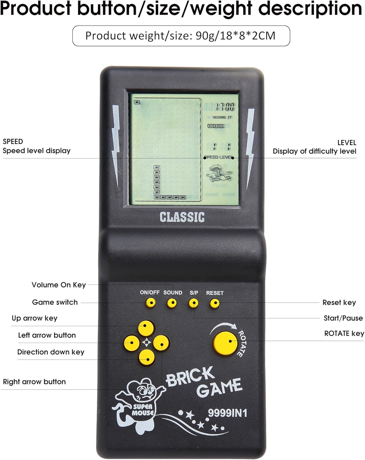 Classic Brick Game Console Handheld Retro Gaming Device Portable LCD Video Game Tetris Style Puzzle Game for Kids & Adults