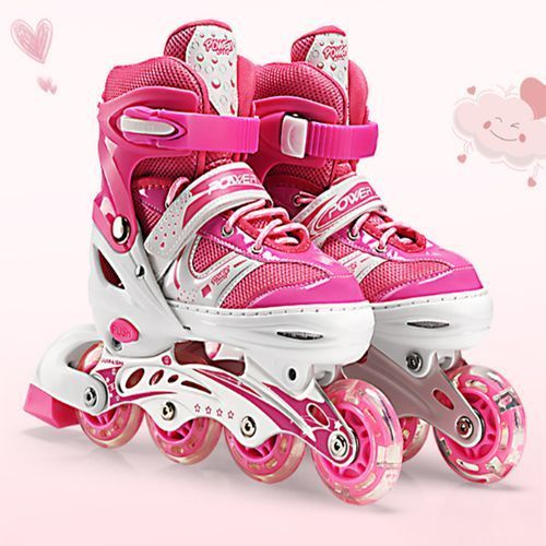 Adjustable Inline Skates for Kids Pink – Roller Skating Shoes with Size Adjustment Durable Wheels Beginner Outdoor Skating