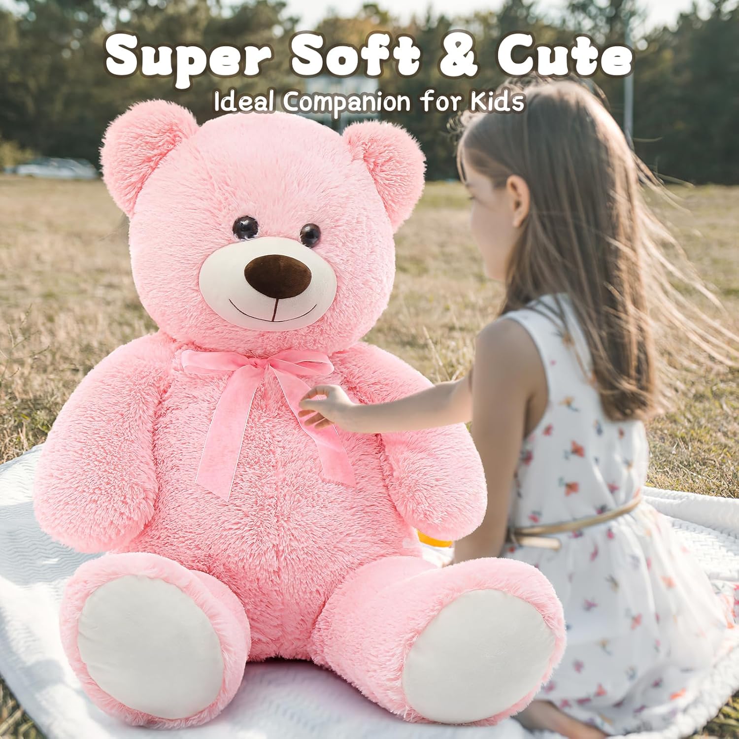 Giant Pink Teddy Bear Plush Toy Soft Cuddly Stuffed Animal Large Size Hugging Gift for Kids Girls Birthday Valentine Gift Home Decor
