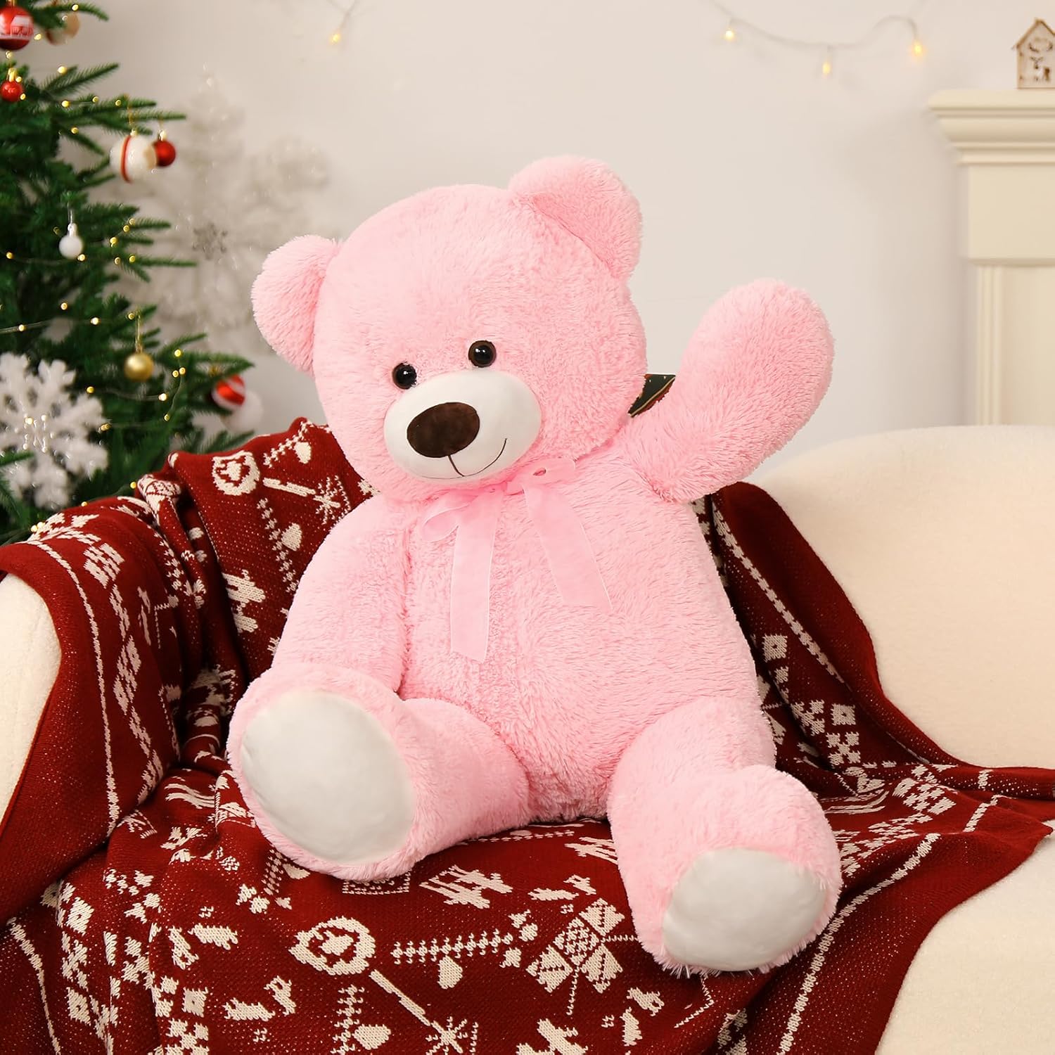 Giant Pink Teddy Bear Plush Toy Soft Cuddly Stuffed Animal Large Size Hugging Gift for Kids Girls Birthday Valentine Gift Home Decor