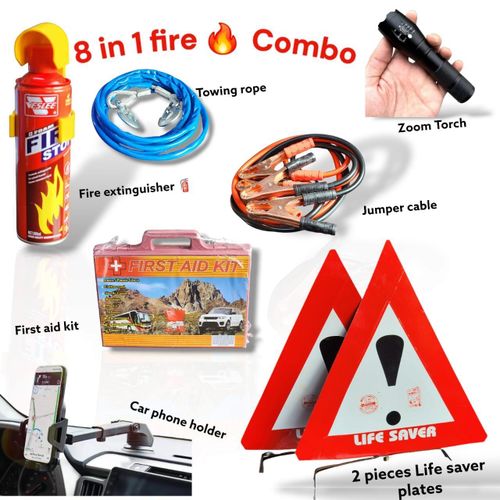 6-in-1 Car Emergency Kit Roadside Safety Set with Jumper Cables First Aid Kit Warning Tools Vehicle Emergency Essentials
