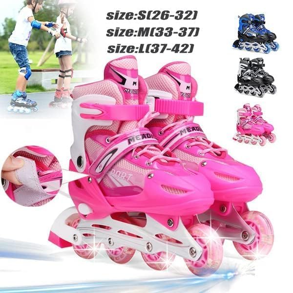 Adjustable Inline Skates for Kids Pink – Roller Skating Shoes with Size Adjustment Durable Wheels Beginner Outdoor Skating