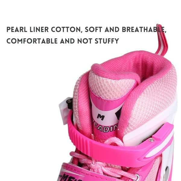 Adjustable Inline Skates for Kids Pink – Roller Skating Shoes with Size Adjustment Durable Wheels Beginner Outdoor Skating