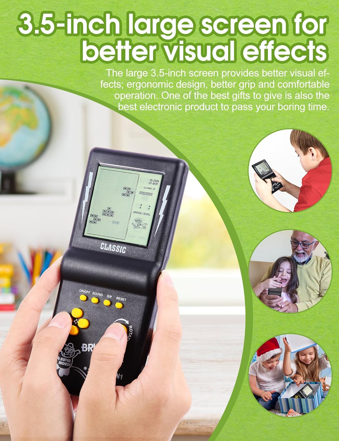 Classic Brick Game Console Handheld Retro Gaming Device Portable LCD Video Game Tetris Style Puzzle Game for Kids & Adults