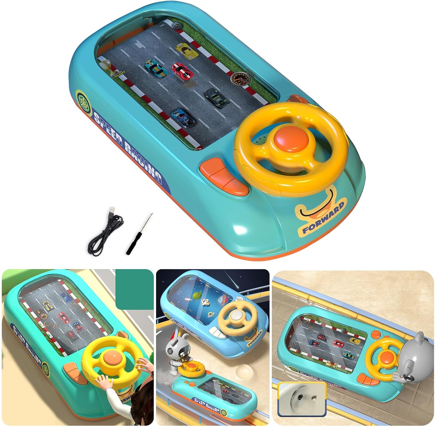 Toddler Steering Wheel Driving Simulator Toy with Music & Lights – Interactive Educational Car Play Toy for Kids Early Learning