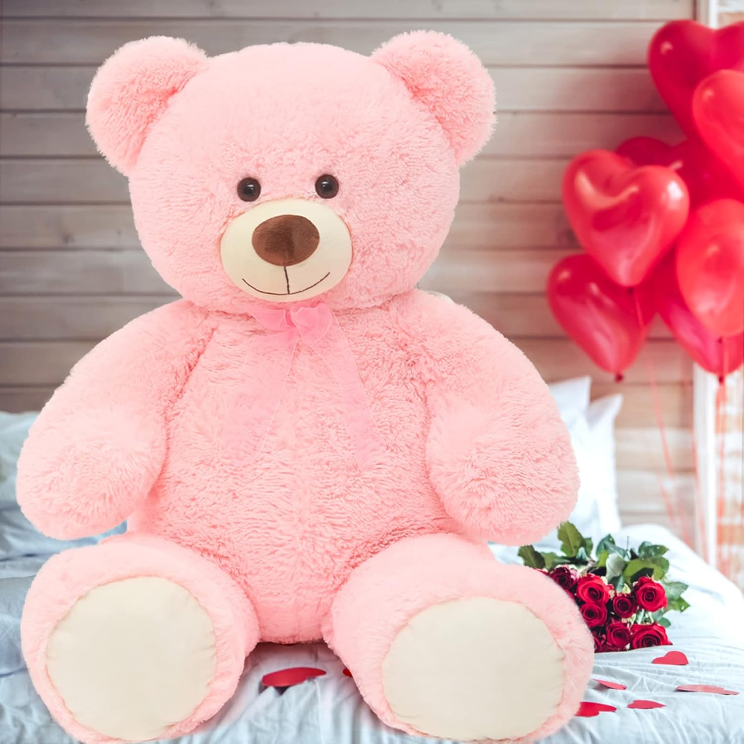 Giant Pink Teddy Bear Plush Toy Soft Cuddly Stuffed Animal Large Size Hugging Gift for Kids Girls Birthday Valentine Gift Home Decor