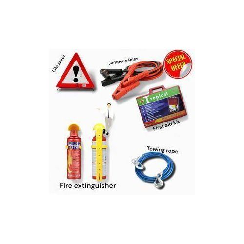 6-in-1 Car Emergency Kit Roadside Safety Set with Jumper Cables First Aid Kit Warning Tools Vehicle Emergency Essentials
