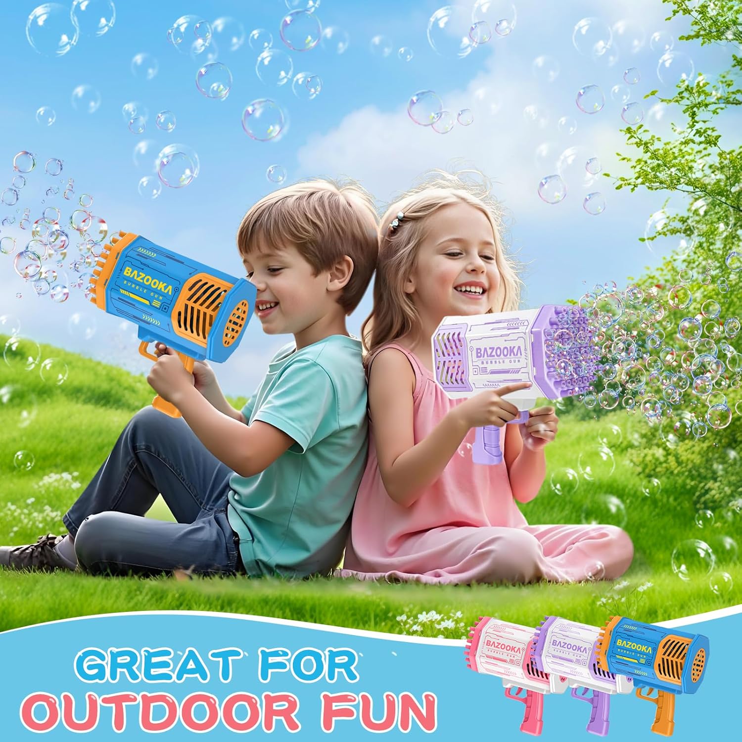Bazooka Bubble Gun 69 Holes Large Bubble Blaster – Automatic Bubble Machine Toy for Kids with High Output Outdoor Fun Toy
