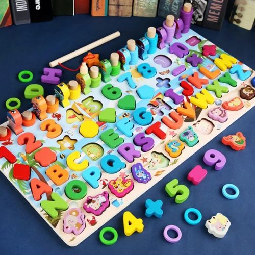 Original Wooden Montessori 6-in-1 Logarithmic Board Toy – Educational Learning Activity Set for Kids Early Development Counting & Shape Recognition