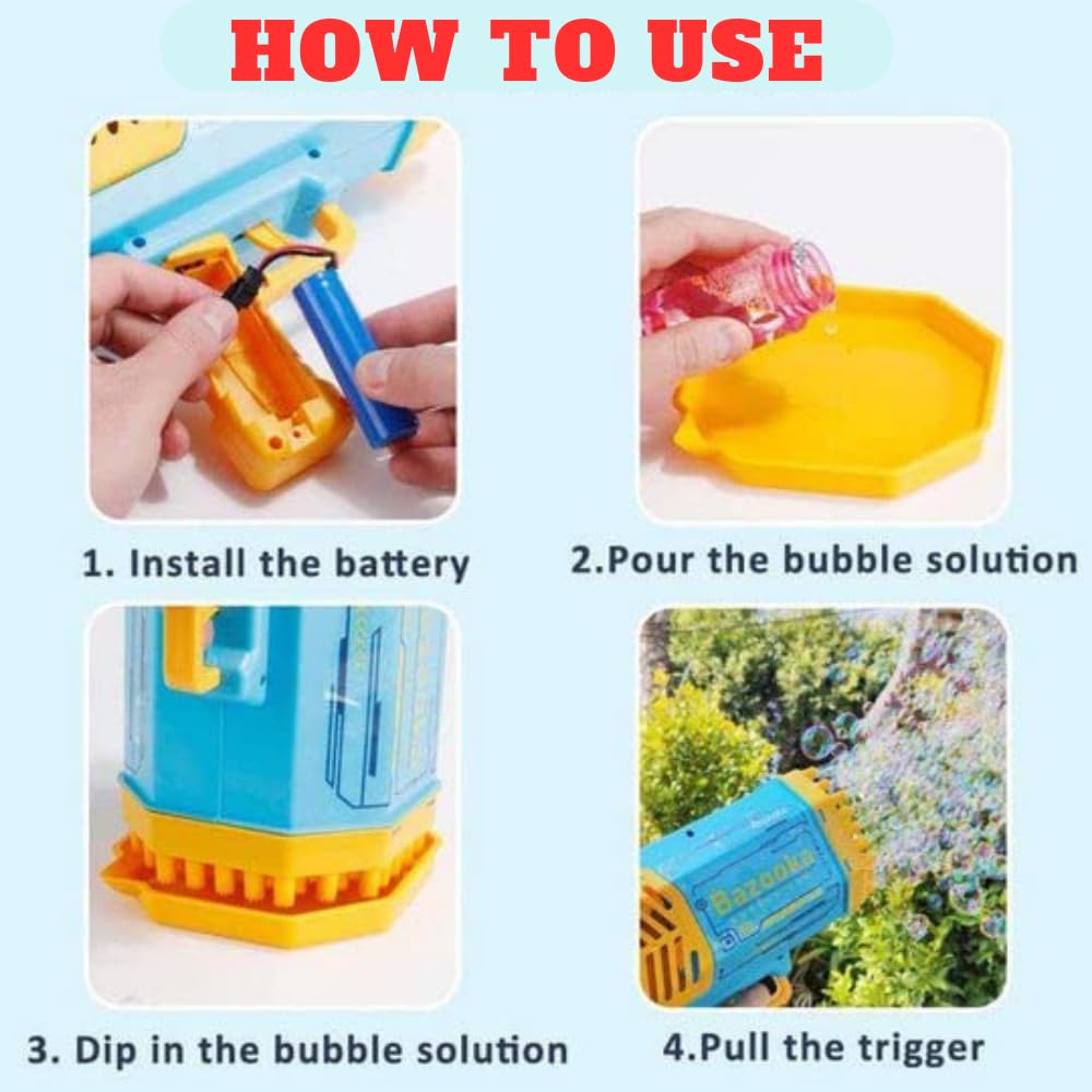 Bazooka Bubble Gun 69 Holes Large Bubble Blaster – Automatic Bubble Machine Toy for Kids with High Output Outdoor Fun Toy