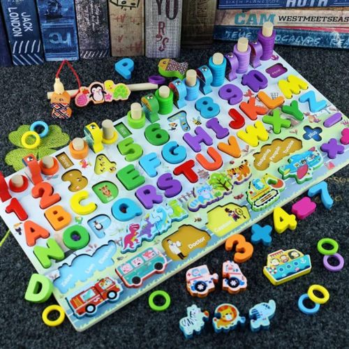 Original Wooden Montessori 6-in-1 Logarithmic Board Toy – Educational Learning Activity Set for Kids Early Development Counting & Shape Recognition
