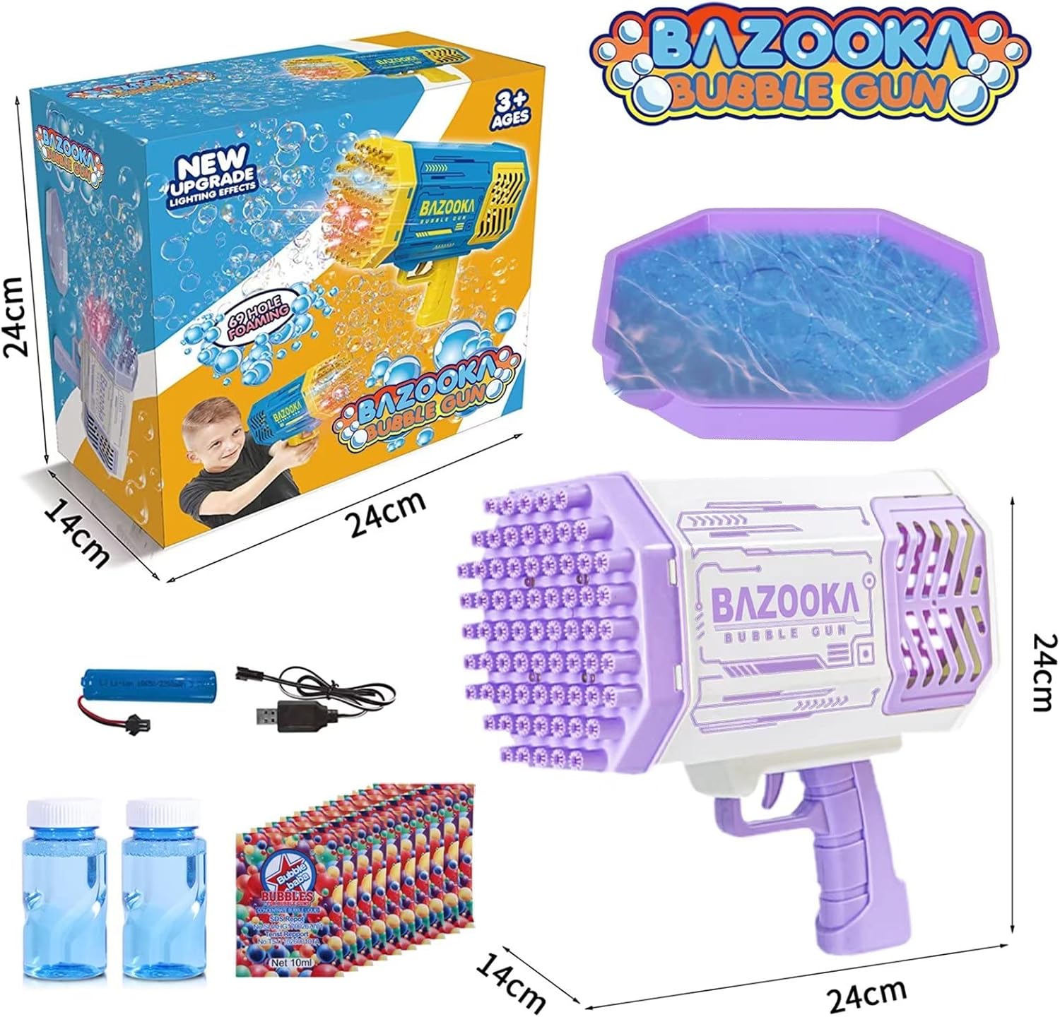 Bazooka Bubble Gun 69 Holes Large Bubble Blaster – Automatic Bubble Machine Toy for Kids with High Output Outdoor Fun Toy