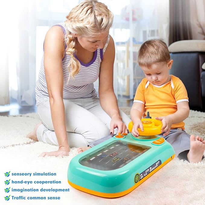 Toddler Steering Wheel Driving Simulator Toy with Music & Lights – Interactive Educational Car Play Toy for Kids Early Learning