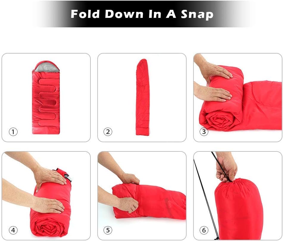 Quality Camping Sleeping Bag for Adults and Kids Outdoor Lightweight Portable Sleeping Bag for Hiking Travel Cold Weather Camping Gear-RED