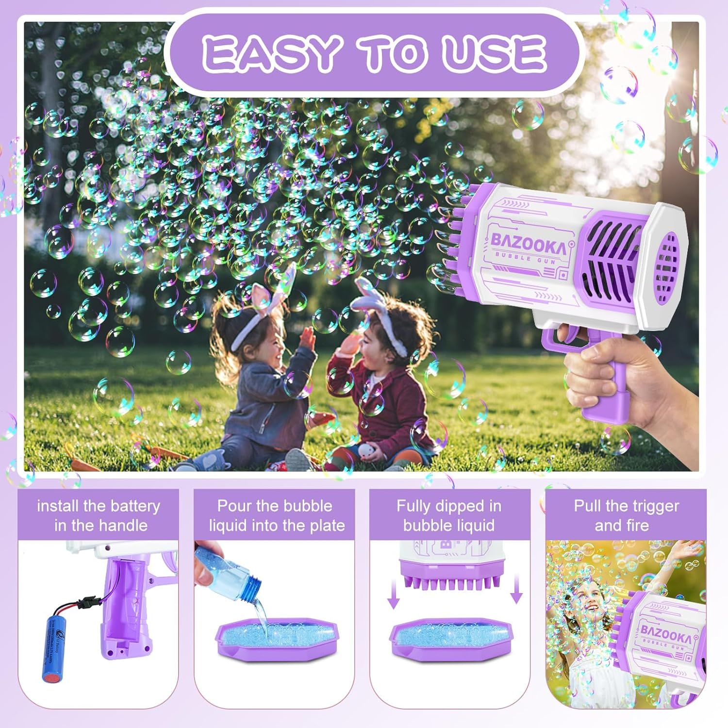 Bazooka Bubble Gun 69 Holes Large Bubble Blaster – Automatic Bubble Machine Toy for Kids with High Output Outdoor Fun Toy