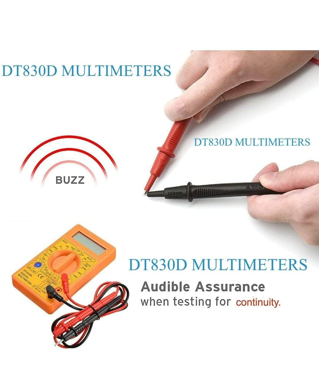 DT830 Digital Multimeter – AC/DC Voltage Tester Resistance Continuity Meter Electrical Measuring Tool for Home & Professional Use