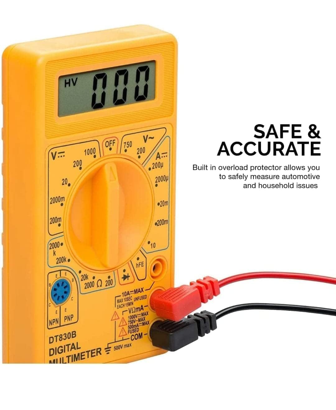 DT830 Digital Multimeter – AC/DC Voltage Tester Resistance Continuity Meter Electrical Measuring Tool for Home & Professional Use